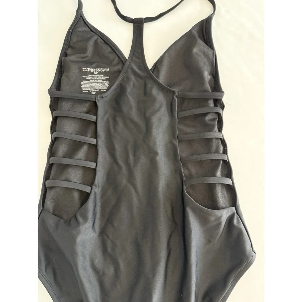 Express Womens One-Piece‎ Swimsuit Cutout Racer Back Black Size Small V-Neck